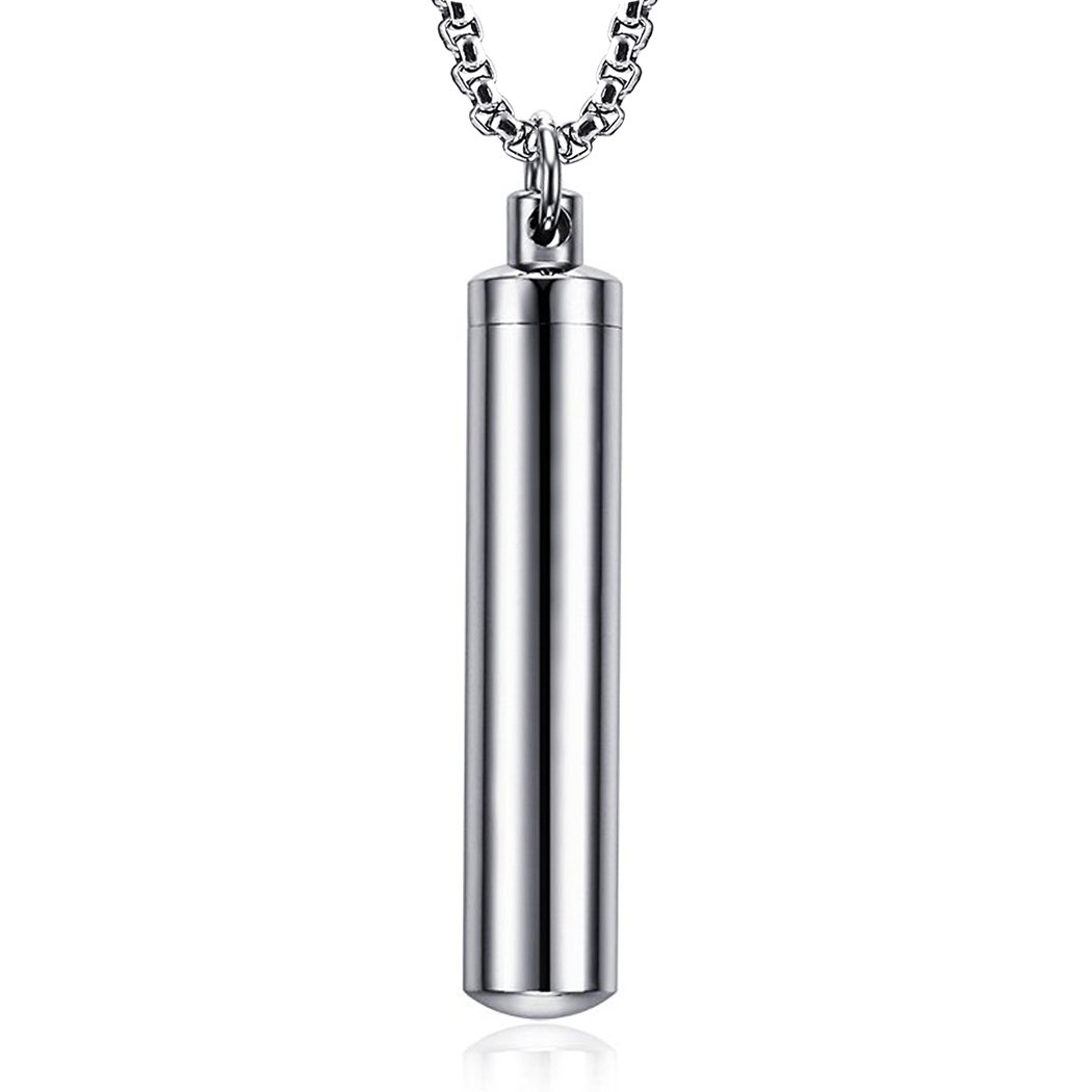 HZMANHZMAN Capsule Pendant Necklace Stainless Steel Cremation Urn Jewelry Ashes, 5 sizes