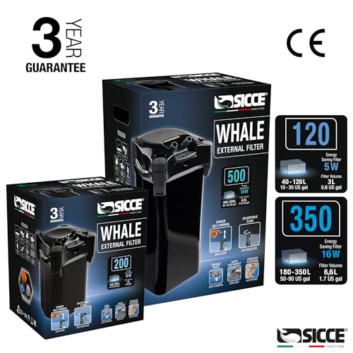 Image of SICCE Whale 120 Aquarium Canister Filter 140 GPH | Ultra-Quiet External Aquarium Multi-Stage Filtration Filter for Both Freshwater and Saltwater Fish Tanks & Aquariums | Self Priming Quick Disconnect