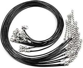 12 PCS Necklace Cord, Leather Necklace Cord, Waxed Necklace Cord Braided String Cord Adjustable Rope DIY Jewelry Making Accessories with Clasp Black Necklace Cord, for Necklace Bracelet Jewelry Making