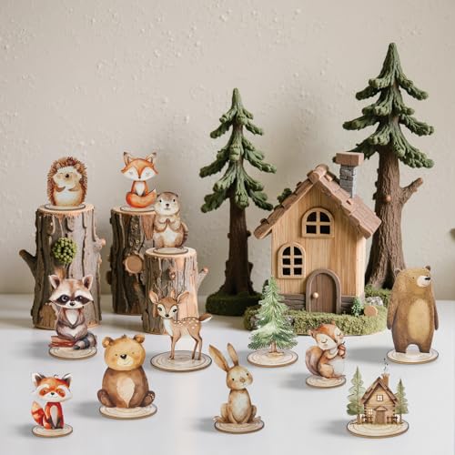 Image of 12 Pack Woodland Animals Baby Shower Decorations, Kid Forest Happy Birthday Decoration Centerpieces for Tables Woodland Nursery Animal Decor Home Office Farmhouse