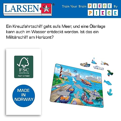 Larsen US2 Rahmenpuzzle für Kinder I Schiffe in einem belebten Hafen I Puzzle ab 3 Jahre I Schönes Kinderpuzzle mit 35 Teilen I Spiel, Spaß & Lernen