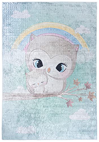 Mazovia Tapis Chambre Enfant - Lavable Tapis Imprimé à Poils Courts - Doux Moquette pour Chambre - Tapis Antidérapant Emma - Tapis Enfant Animaux Pastel...