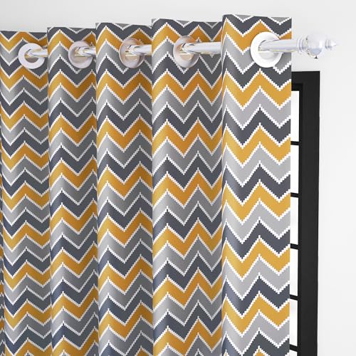 Image of Door Curtains 9 Feet Pack of 1, Chevron, Yellow & Grey