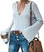 PRETTYGARDEN Women's Casual Knitted Sexy Deep V-Neck Long Bell Sleeve Solid Loose Fit Lightweight Kimono Sweater Pullover Tops (Light Grey, Medium)