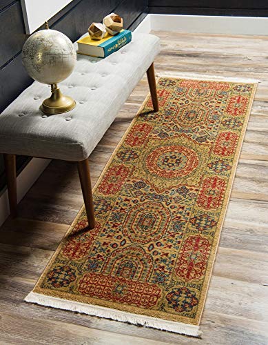 Rugs.com Amina Collection Rug – 6' Runner Beige Flatweave Rug Perfect for Hallways, Entryways
