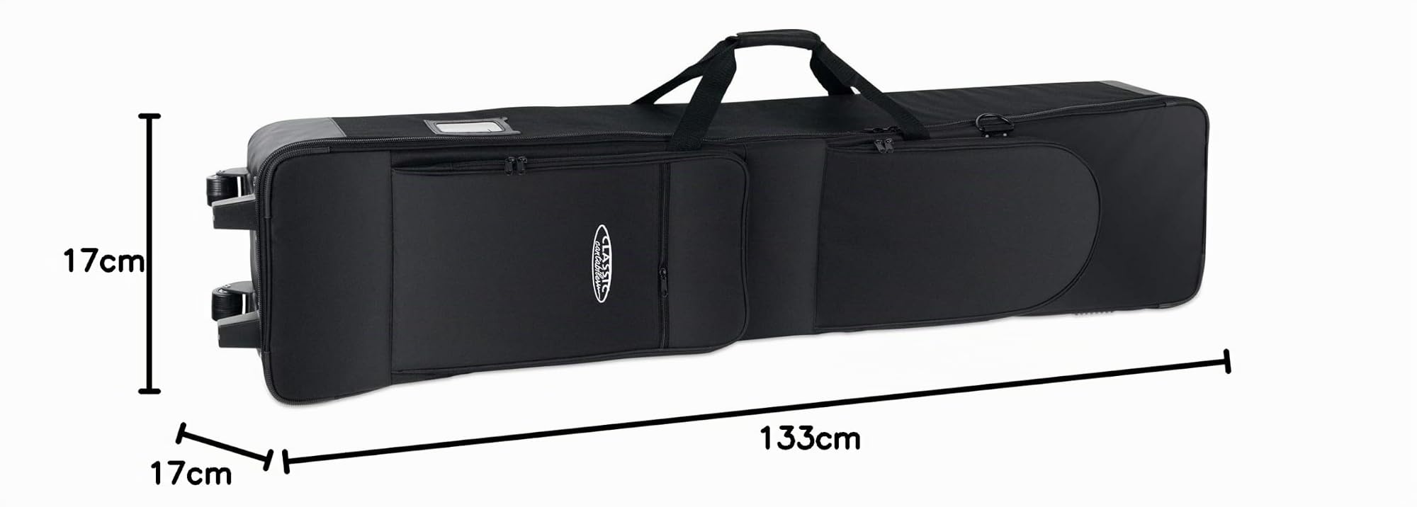 Classic Cantabile Keyboardtasche G1 - mit Trolley-Rollen - 133 x 30 x 17 cm - 2 große Außentaschen - schwarz