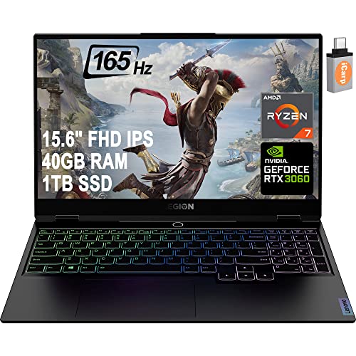 Lenovo Legion Slim 7 15 ゲーミングノートパソコン 15.6インチ FHD 165Hz IPS 100% sRGBディスプレイ AMD Octa-Core Ryzen 7 5800H 40GB RAM 1TB SSD GeForce RTX 3060 6GB RGB バックライトキーボード Win10 + USB-Cアダプター