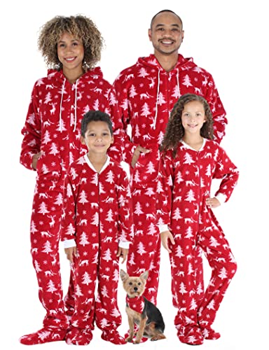 SleepytimePJs Family Matching Fleece Cranberry Deer Onesie Hooded Footed Pajama, Kids Onesie - Cranberry Deer, 8 Years