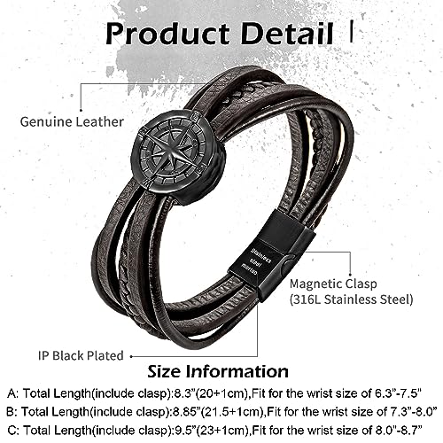 Pulsera de cuero y acero para hombre con brújula miniatura 2