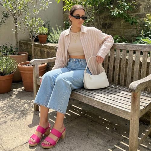 Image of CUSHIONAIRE Sky Platform Sandals for Women, Faux Wood Block Heel Slide with Comfort Foam Footbed and Vegan Leather Straps, Wide Width Available