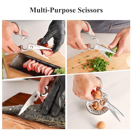 Sunnecko Heavy Duty Kitchen Scissors - Stainless Steel Kitchen Shears, Ultra Sharp Micro Serrated Poultry Shears, Cooking Scissors for Meat, Dishwasher Safe by Sunnecko - Image 4