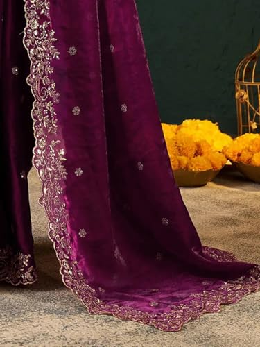 Image of SIRIL Women's Tissue Silk Sequence Embroidery Saree with Unstitched Blouse Piece
