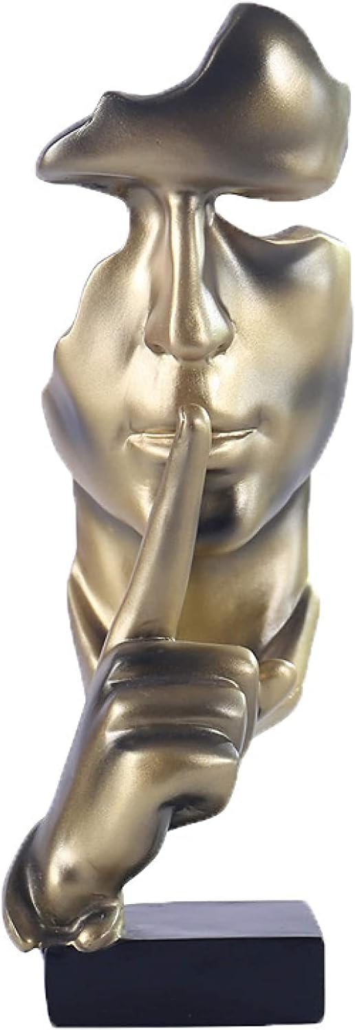 Silence is Golden Thinker Statue Handmade Creative Abstract Keep Silent Figurine,Creative Room Home, Modern Office Decor (Copper)