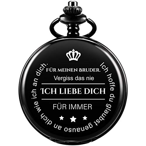Taschenuhr mit Gravur Kette Herren Schwarz Geschenk zum Geburtstag Vatertag Bruder