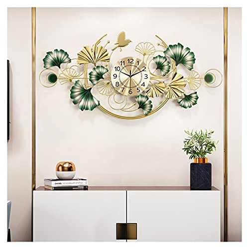 Horloge murale d'art moderne en métal ginkgo 3D luxe pour salon