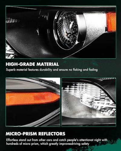 SCITOO Headlight Assembly Fit 2013-2016 for Dodge Dart Black Housing Amber Reflector Pair Headlights CH2502240 — view 6