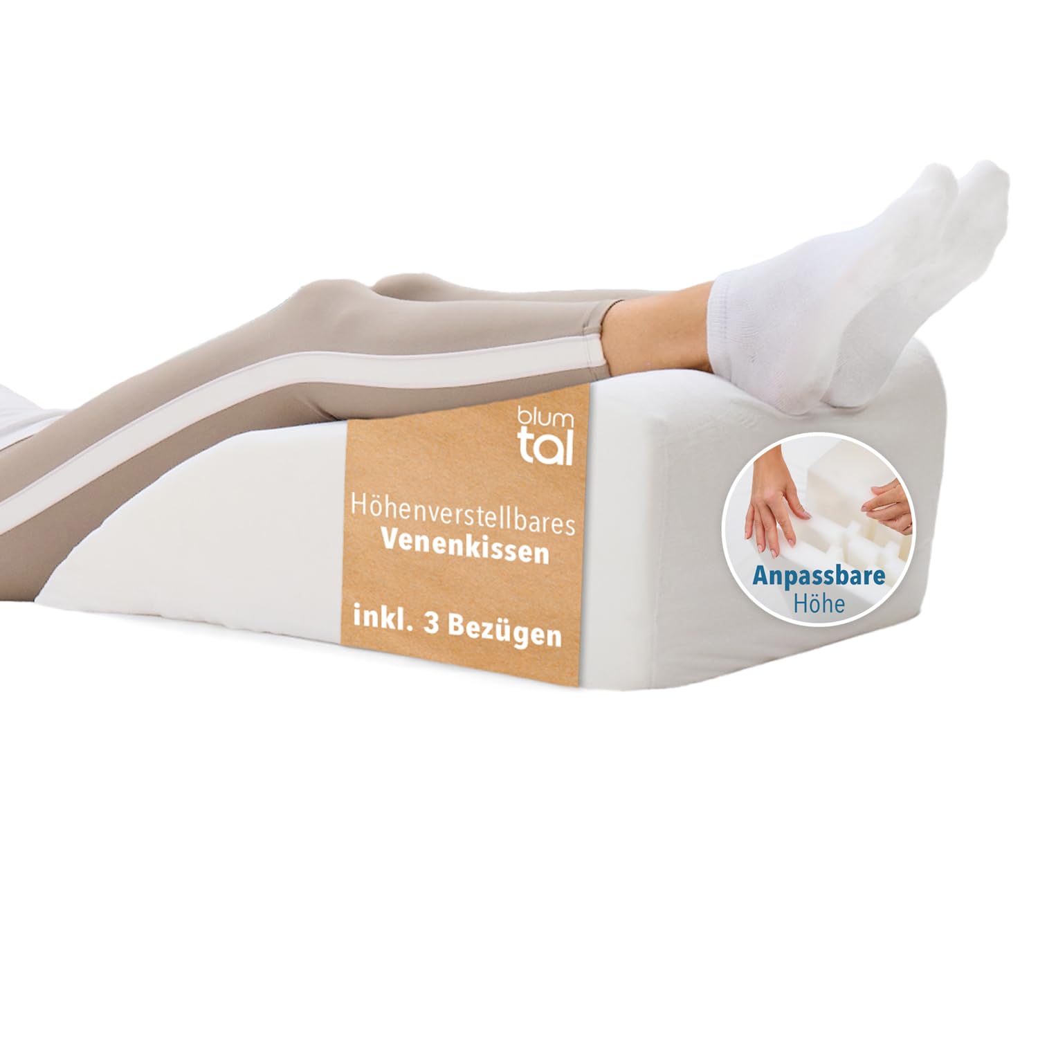 Blumtal Ergonomisches Venenkissen - höhenverstellbares Beinkissen gegen schwere Beine - Lagerungskissen Erwachsene - Kissen zum Hochlagern der Beine - Beinerhöhungskissen mit waschbarem Bezug in Weiß