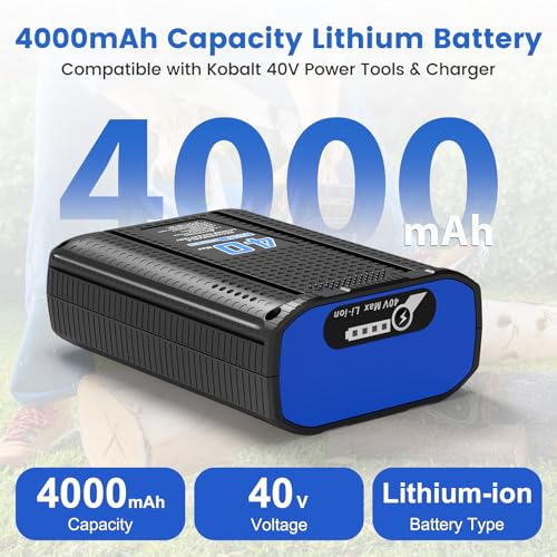 Replacement for Kobalt 40V Battery 4.0Ah 1Pack with Charger Kit, Station for 40V Max Battery Chargers KRC60-06, KRC40-06, KRC840-03, Compatible with Kobalt 40V Cordless Power Tools - Image 2