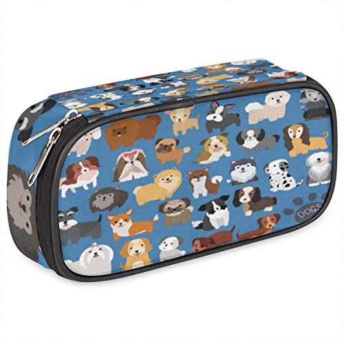 Image of Pardick Dog Big Capacity Pencil Pen Case Doodle Dog Large Pencil Pouch with Zipper Compartments Pencil Bag for Boys Girls Adults Student Office School Supplies