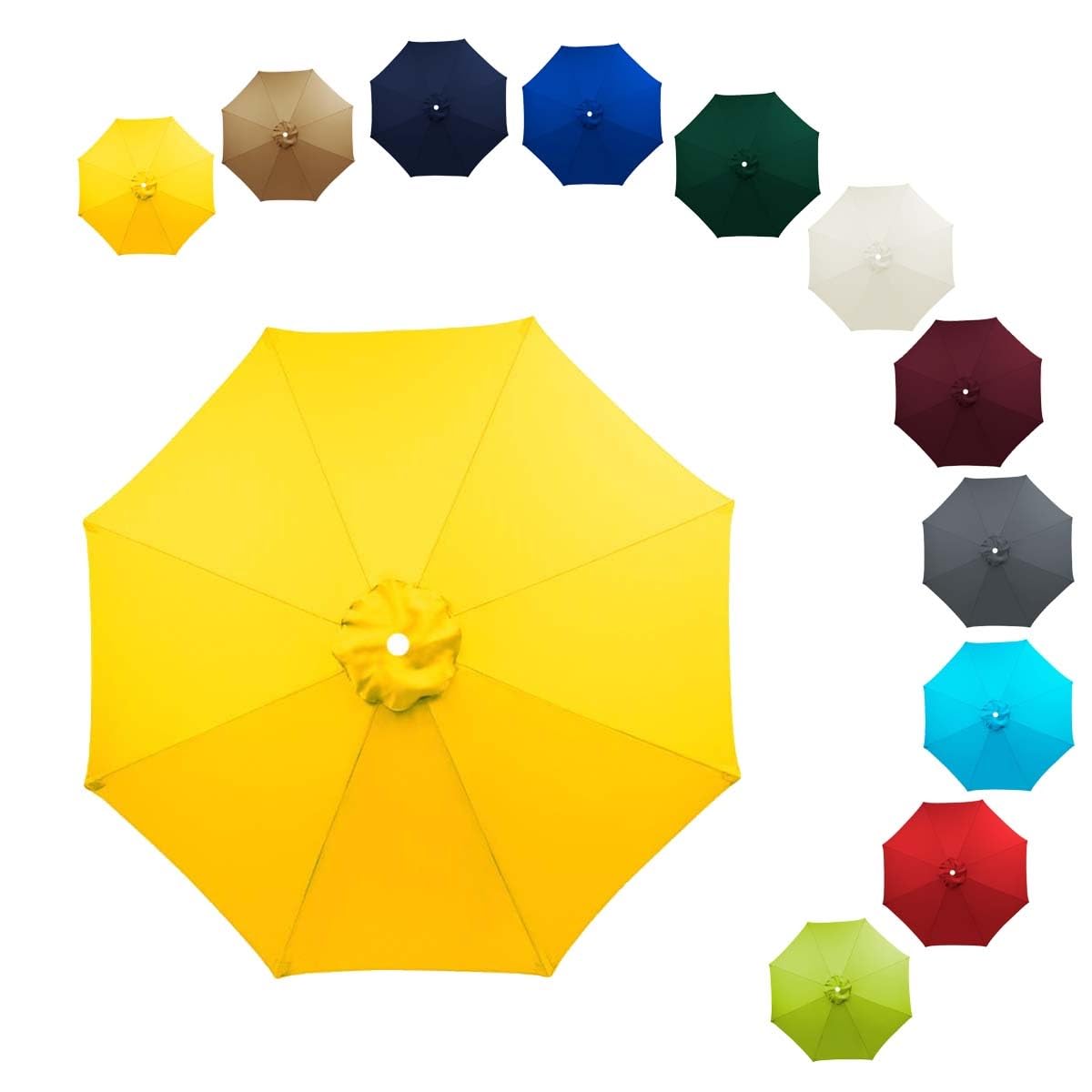 ALDNMBR 6.5ft 7.5ft 9ft 10ft Patio Umbrella Replacement Canopy, 6 Ribs 8 Ribs Double Layer Polyester Top, Waterproof Uv Block Outdoor Garden Parasol Cover Yellow 8Ribs-230cm/7.5FT