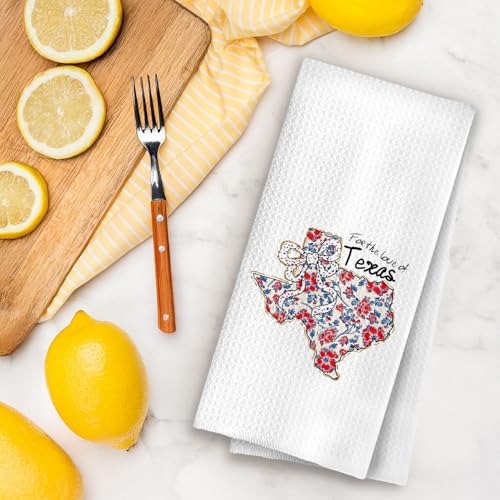Image of Coquette Patriotic Kitchen Towels, 4th of July Hand Towels for Bathroom Decor, American Independence Day Texas Floral Map Decorative Dish Tea Towels for Kitchen, 16x24 Inch