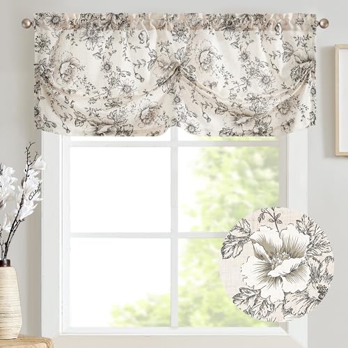 jinchan Linen Lace Trim Valance Curtain 16 Inches Rod Pocket Crude 1 Panel