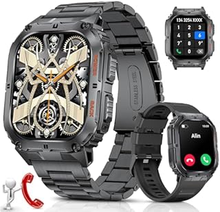 Smartwatch Herren mit Telefonfunktion 380mAh Langer Akku 5ATM Wasserdicht 1.95Zoll AMOLED Touchscreen Always on Display Fitness Tracker Blutdruck/Herzfrequenz/Spo2 Tracker Uhren Herren für iOS Android