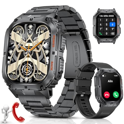 Smartwatch Herren mit Telefonfunktion 380mAh Langer Akku 5ATM Wasserdicht 1.95Zoll AMOLED Touchscreen Always on Display Fitness Tracker Blutdruck/Herzfrequenz/Spo2 Tracker Uhren Herren für iOS Android