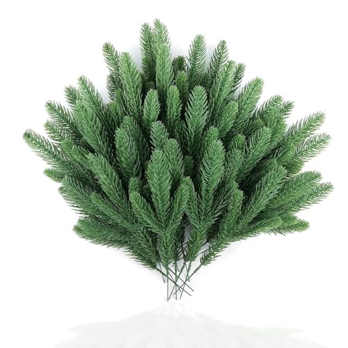 Lot de 50 branches de sapin artificielles de 28 cm - Décoration de Noël - Branches de pin en plastique pour couronne, guirlande, couronne de l'Avent, sapin de Noël, décoration de table, décoration