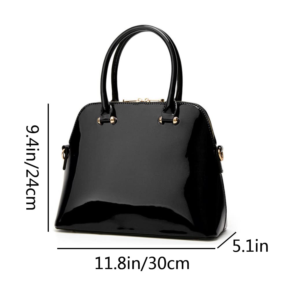 Damska torebka z górnym uchwytem, błyszcząca, patentowa powłoka PU, torba na ramię, torba crossbody, tornister, Czarny, Rozmiar Uniwersalny