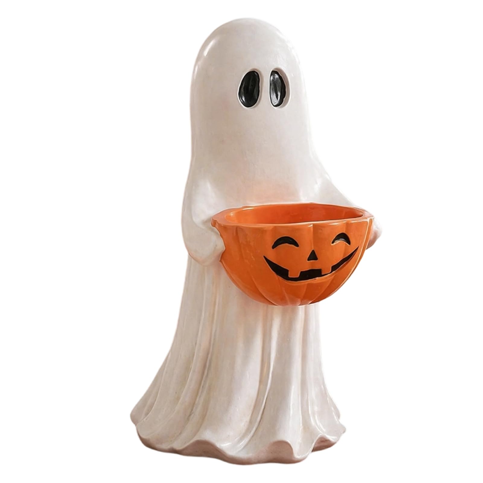 RetroNest Halloween Ghost Statue With Pumpkin Candy Bowl,Weather Resistant Resin Figurine For Trick Or Treat,35cm Decorative Ornament For Indoor Outdoor Home Patio PorchM