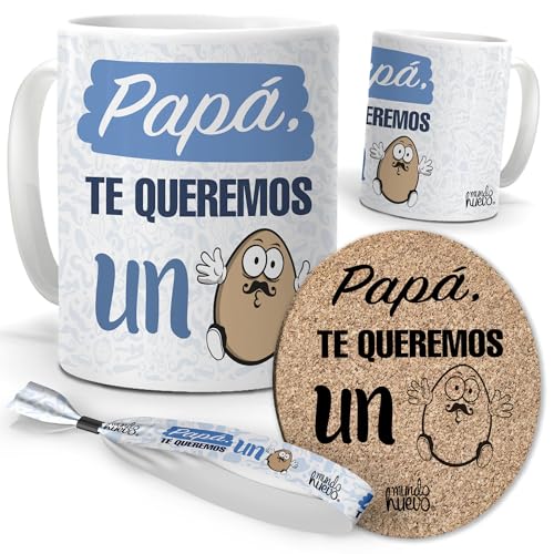 Taza Cerámica Día del Padre | Papá Te Queremos | Incluye Posavasos y Pulsera