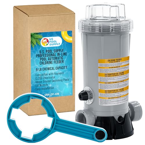 U.S. Pool Supply Professional in-Line Pool Automatic Chlorine Feeder - 9 lb Chemical Capacity Compatible with Hayward CL200 Chlorinator - Above Ground Swimming Pools Lid Wrench Easy Installation