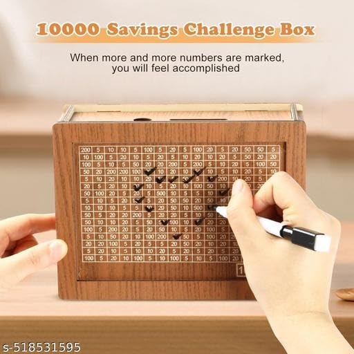 Image of Harsha Craft & Creation 1,00,000 Savings Challenge Wooden Money Frame | Money Saving Box with Tracker | Motivational Piggy Bank for Home & Office-DE 17