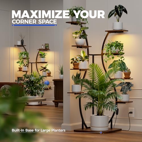 Image of Barrina LS12 Corner Plant Stand with Grow Light, 62.2 inch Tall 9-Tier Plant Shelf for Large Plant, Warm Full Spectrum T5 Grow Lights, S-Shape Corner Flower Holder for Living Room, Home Decor, Gardening