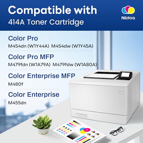 Image of 414A Toner Cartridges 4 Pack with Chip Replacement for HP 414A W2020A W2021A W2022A W2023A Color Enterprise M455dn MFP M480f; Color Pro M454dn MFP M479fdw Printer Black Cyan Yellow Magenta