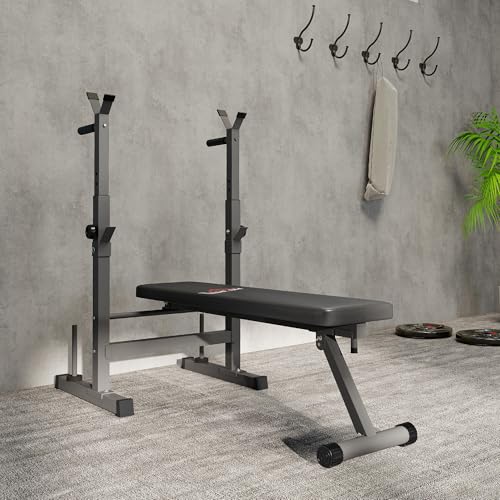 Homcom Panca Da Palestra Pieghevole Con Supporto Per Bilanciere Regolabile In 8 Posizioni, Panca Pesi In Acciaio E Pu Per Palestra Casa, Portata 220 Kg, 140X73X98-122 Cm, Grigio - 8