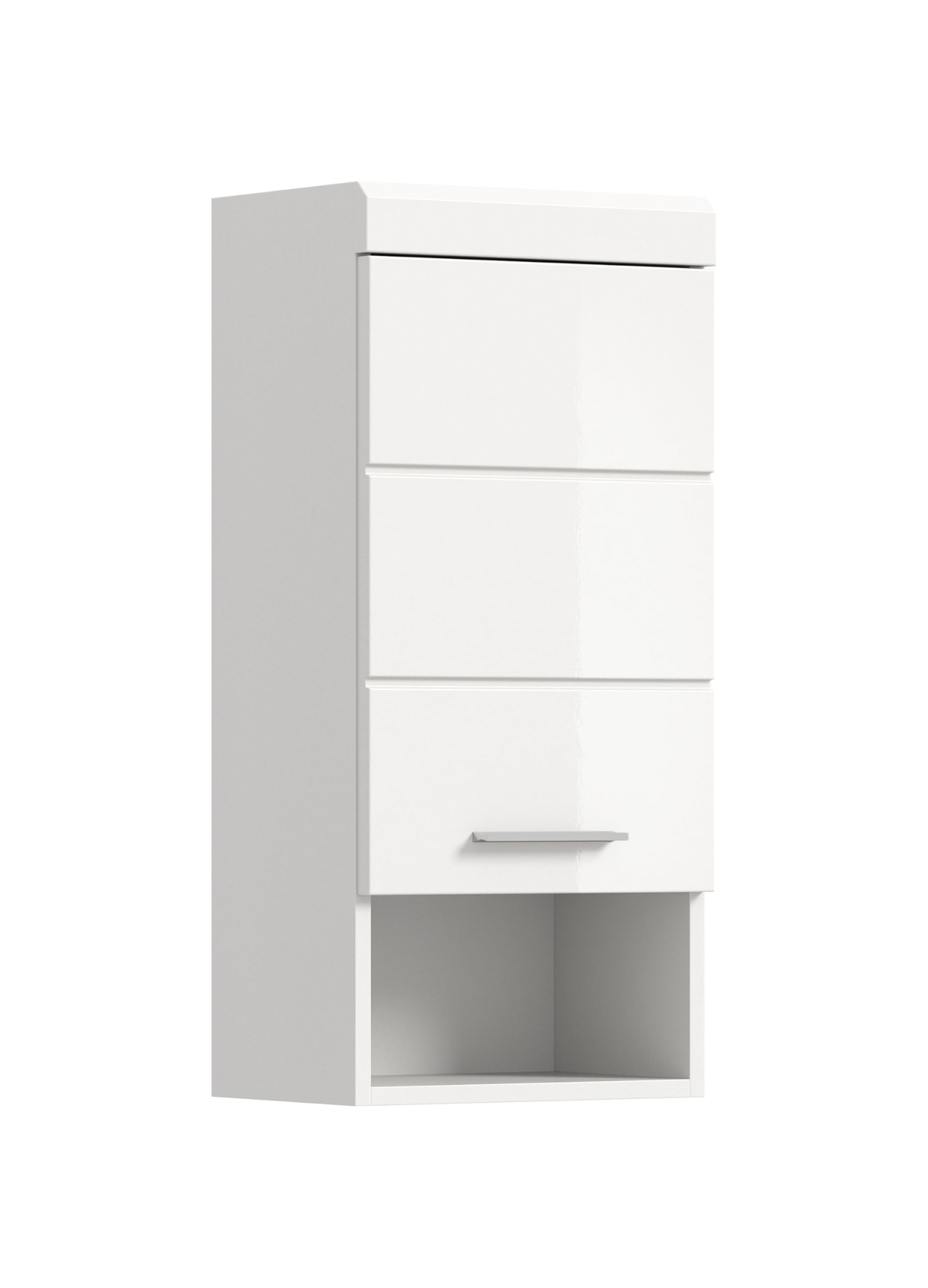 xonox.home - Hängeschrank Linus 30x77x23 cm in weiß und weiß Hochglanz - Badezimmerkombination Badmöbel Badset - Pflegeleichte Oberfläche funktional und hochwertig verarbeitet