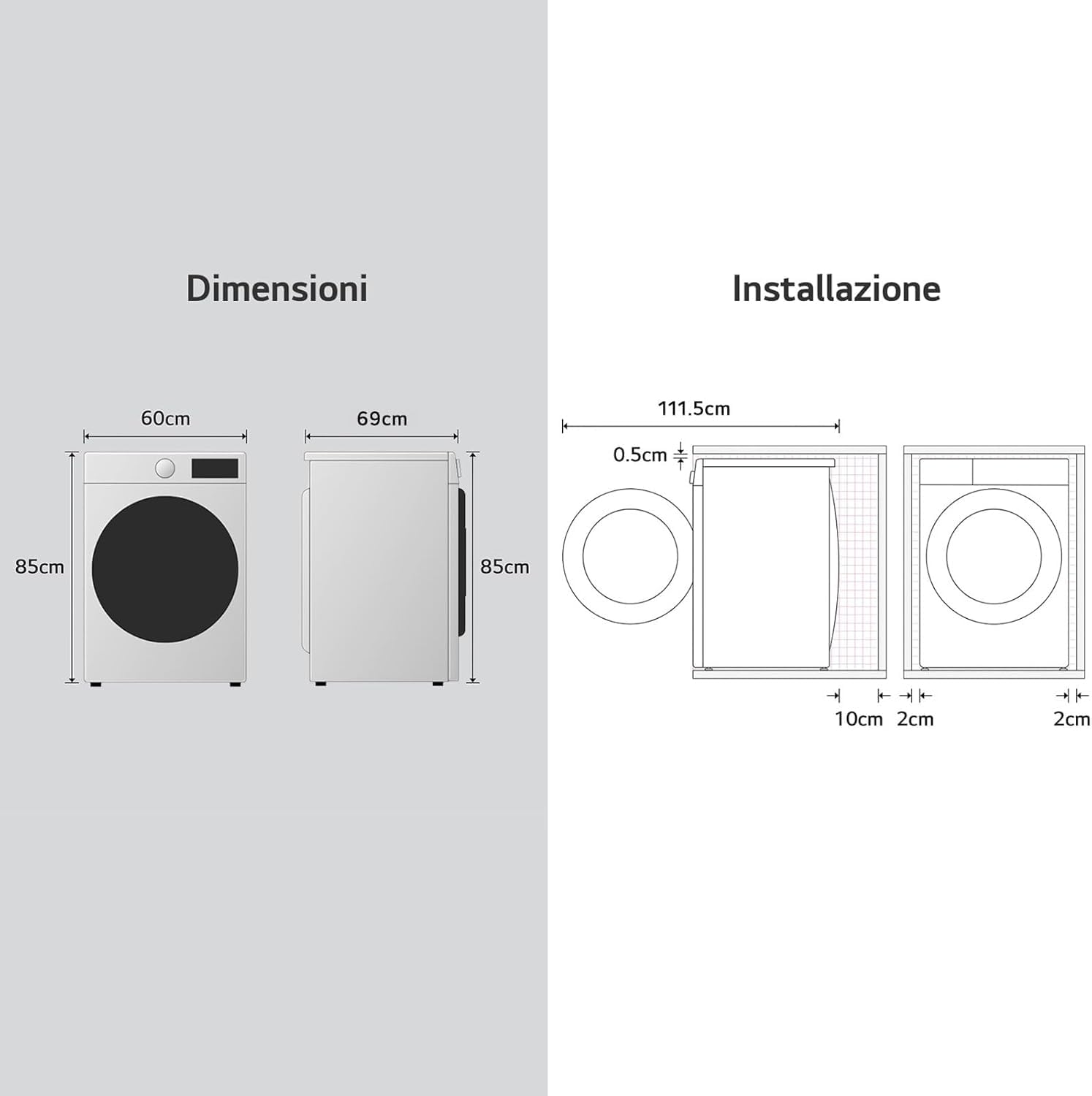 LG RH80V9AVHN Asciugatrice Smart a Carica Frontale 8 Kg, Classe C, Condensazione con Pompa di Calore, Wi-Fi con SmartThinQ, Eco Hybrid, Allergy Care, 60 x 69 x 85 cm - Bianco
