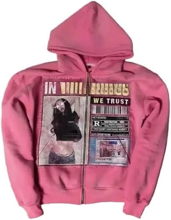 Y2k Oversized Graphic Hoodies Unisex Grunge Zip up Hoodie Cute Hoodies for Teen Girls and Boys 2000s Emo Clothes image 3