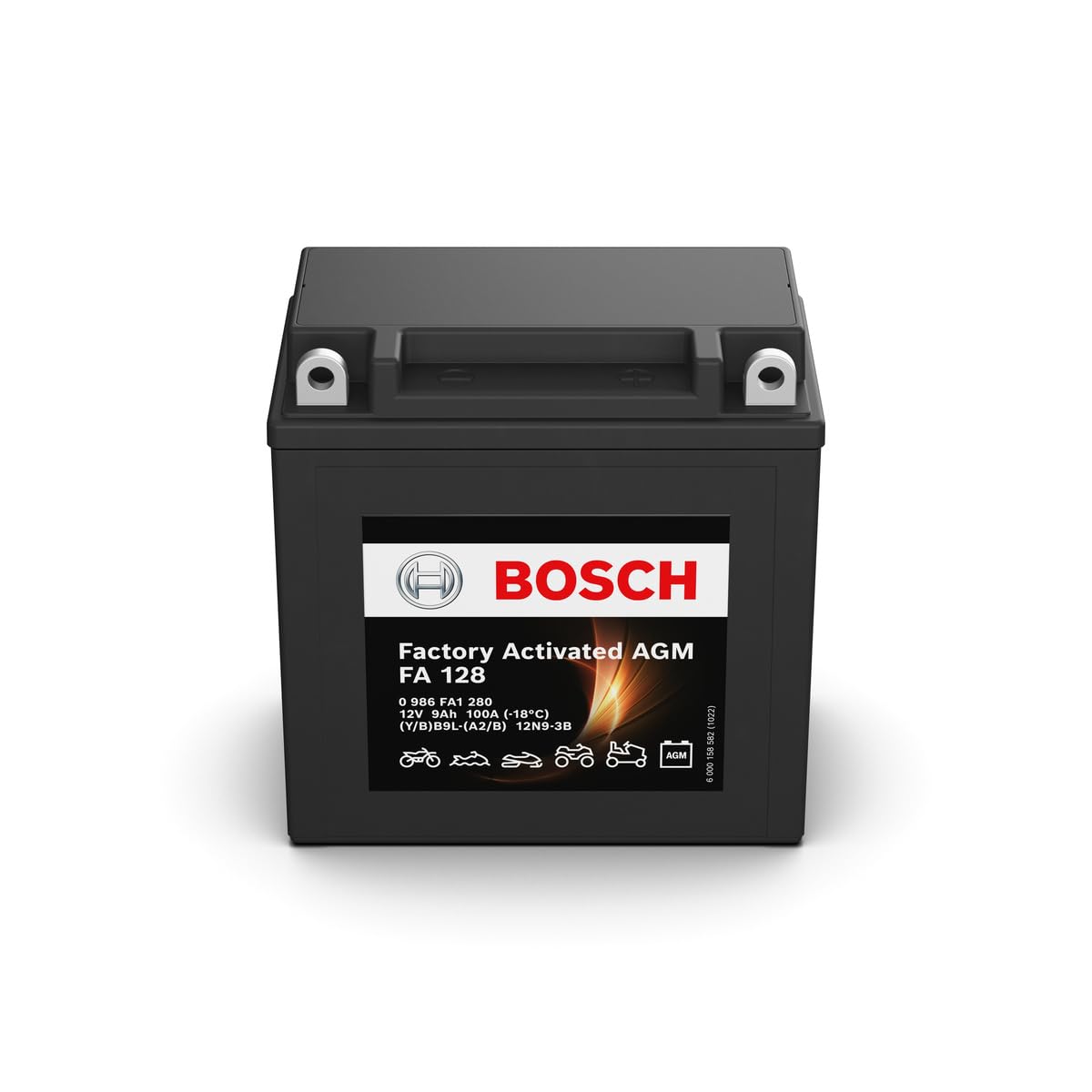 Bosch FA128 - AGM-Motorradbatterie - 12V 100A 9Ah - Geeignet für Motorräder, Motorräder, Enduros, Roller, Quads, Jetskis - Kompatibel M4F26, M4F27, BB9L-A2, BB9L-B, 12N9-3B