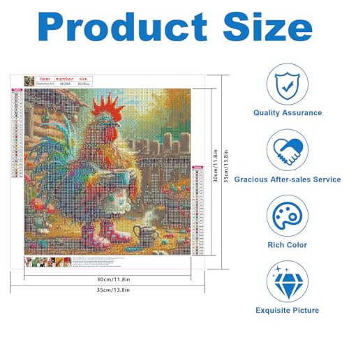 Image of AiYuanzsh Diamond Painting Kits for Adults, Farm Rooster 5D Diamond Art Kits for Adults Beginner, DIY Full Drill Round Diamond Painting Rustic Farmhouse Animal for Home Wall Decor 13.8x13.8 Inch