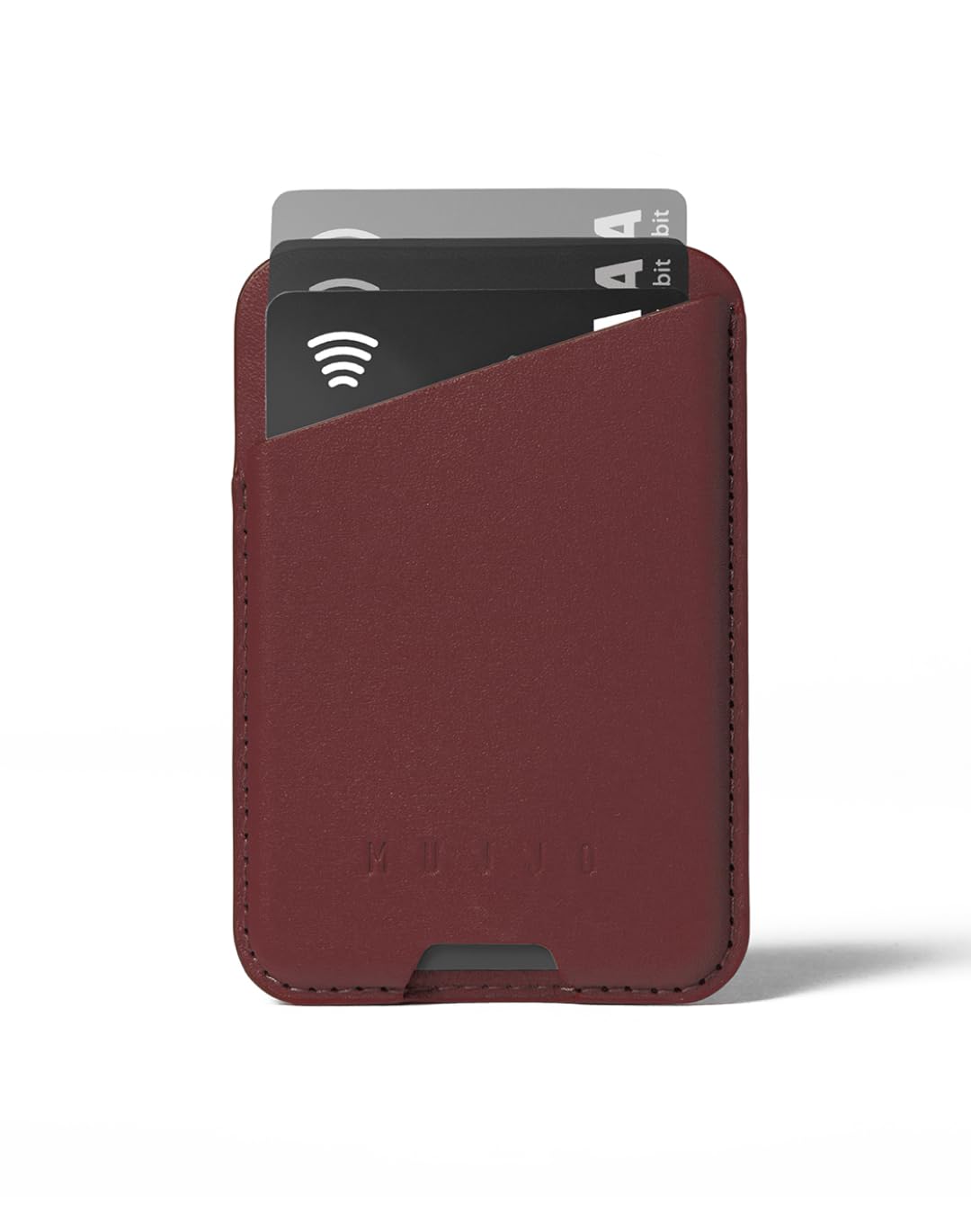 Mujjo Full Leather Magnetic Wallet for iPhone - Three-Card Easy-Access Design - Made from Luxurious Leather & Microfiber - Slim, Secure Design - Burgundy