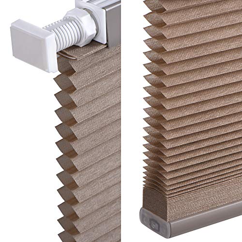 Lazblinds Cordless Cellular Shades No Tools No Drill Light Filtering Polyester Cellular Blinds For Window Size 23'' W X 64'' H, Mocha #TOP1