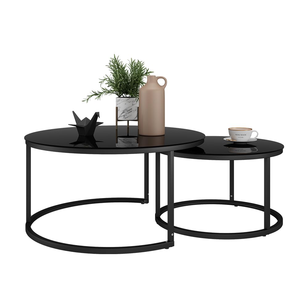Vicco Conjunto de Mesa de Centro Montreal, Negro Brillo Intenso, 77 x 77 cm 2 Partes, Plegable para Ahorrar Espacio y combinable de Forma versátil