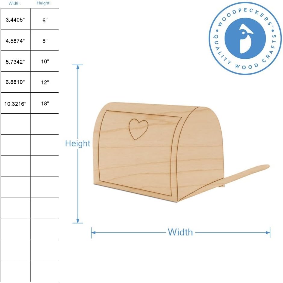 Mailbox Wood Cutouts 12-inch, 1/8 inch Thick, Pack of 2 Mother's Day/Valentines Crafts for Gifts and Girls' Décor, by Woodpeckers