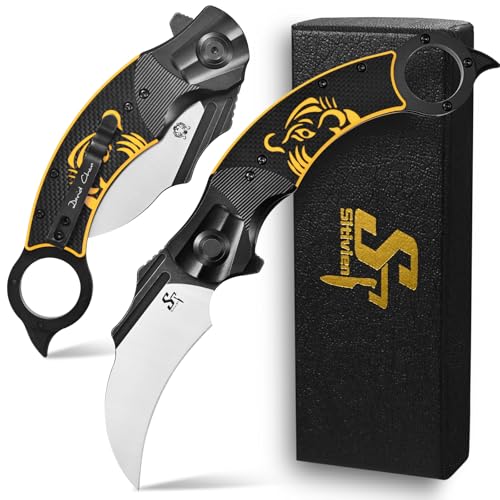 Sitivien ST164 Folding Pocket Knife,AUS-10 Steel Blade,Steel Head CNC Precision Carving+G10 Handle EDC Tool Knife for Outdoor Survival Camping Hiking Fishing(Yellow)