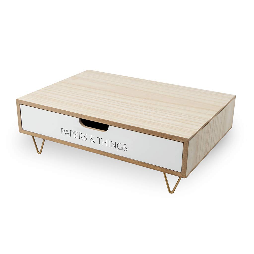 Balvi Soporte monitor Nordic Color blanco Alza pantallas Con cajón Madera DM 34,4cm