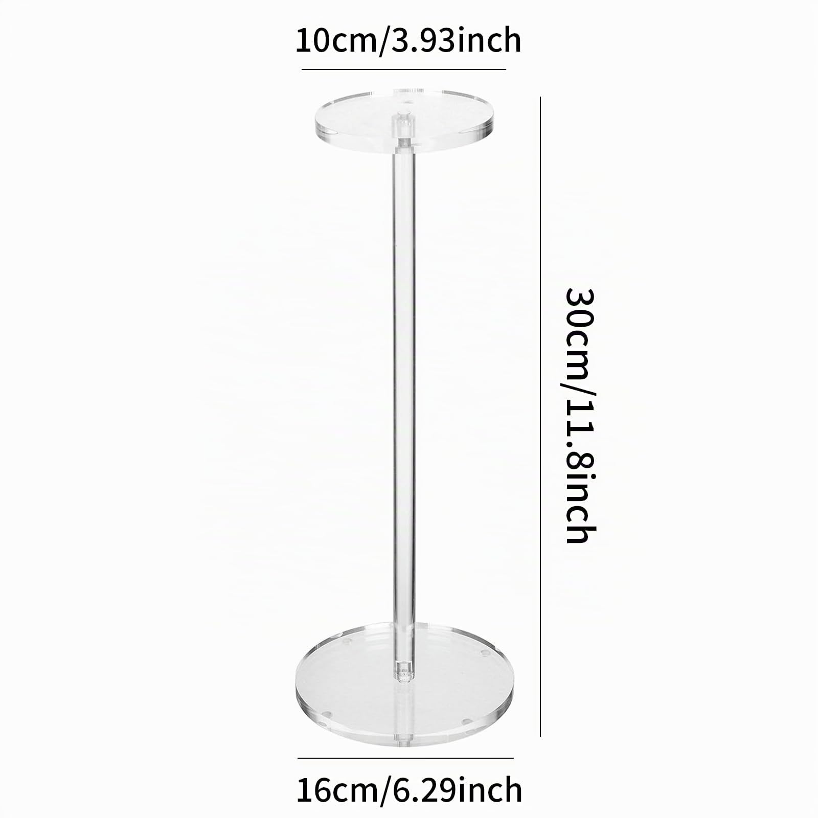 2 Juegos de soportes acrílicos transparentes para sombreros y pelucas Soporte para sombreros con base redonda Soporte para pelucas Reloj para sombreros (altura 30 cm, base redonda)