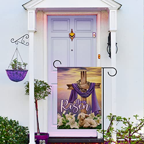 Artofy He Is Risen Lamb Lily Flower Easter Home Decorative Garden Flag, House Yard Religious Cross Faithful Sheep Outside Decor, Spring Farmhouse Outdoor Small Burlap Decoration Double Sided 12 X 18 #TOP4